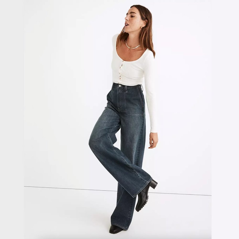 madewell superwide-leg jeans in elinwood wash
